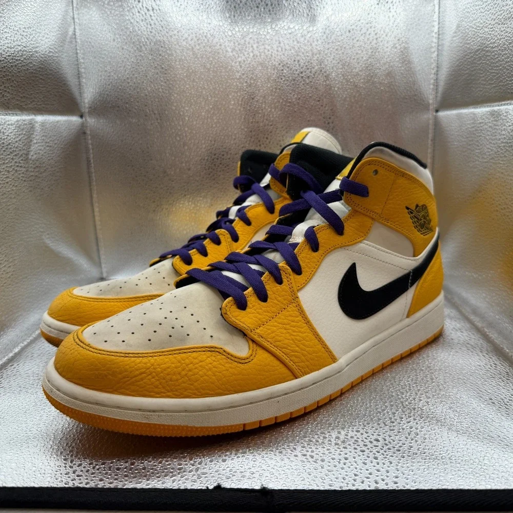 Size 14 Air Jordan 1 Mid SE Lakers Kobe Yellow Purple Mens Sneakers 852542-700